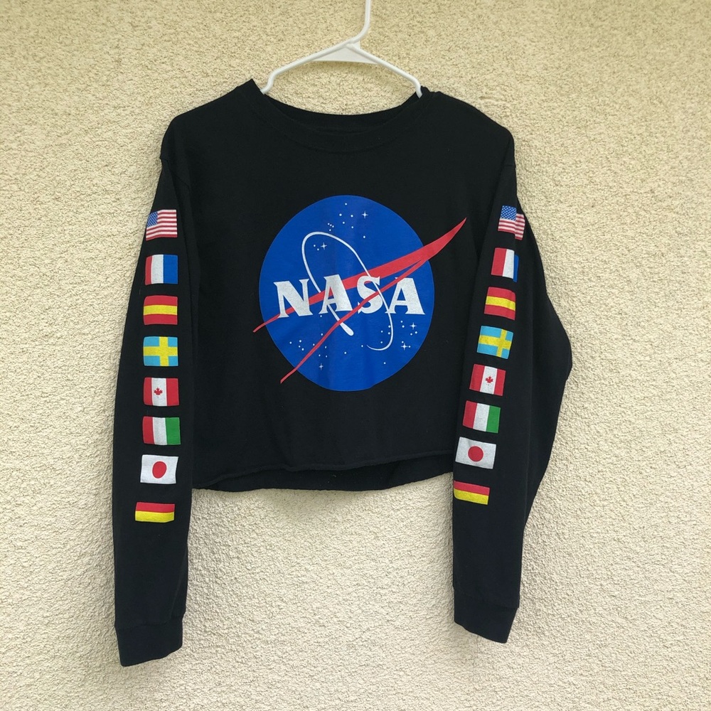 Chemistry black NASA long sleeve crop top